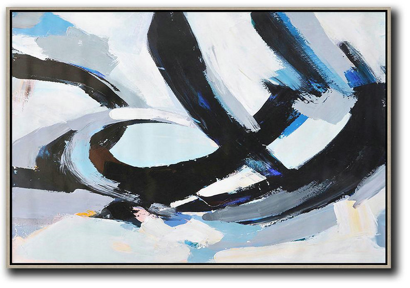 Handmade Painting Large Abstract Art,Horizontal Palette Knife Contemporary Art,Custom Canvas Wall Art,Grey,White,Black,Blue.etc
